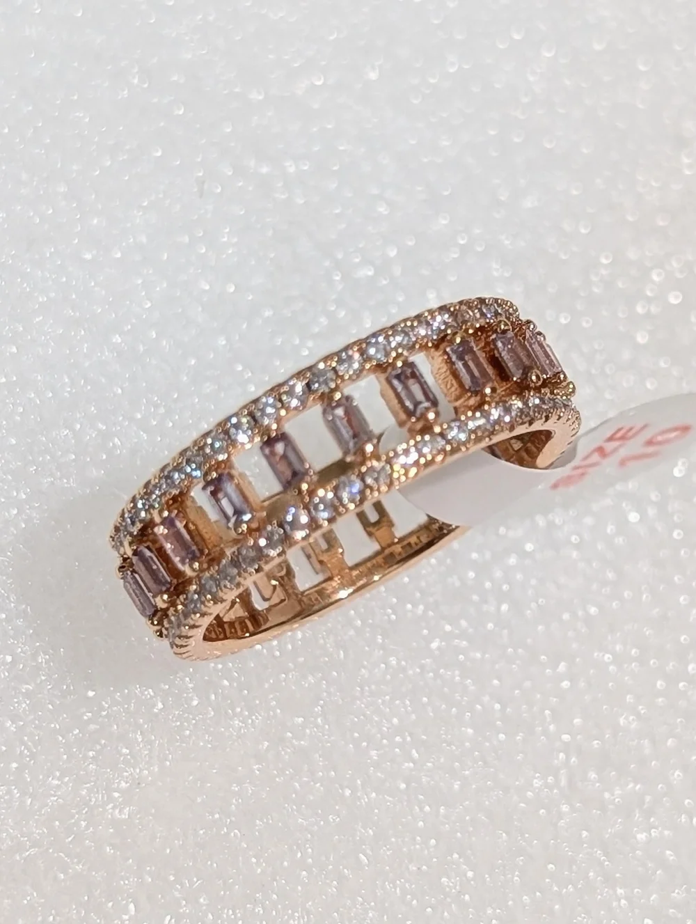 NWT Bomb Party Brilliant Baguette CZ Crystals Rose Gold Plate Eternity Sz10 Ring